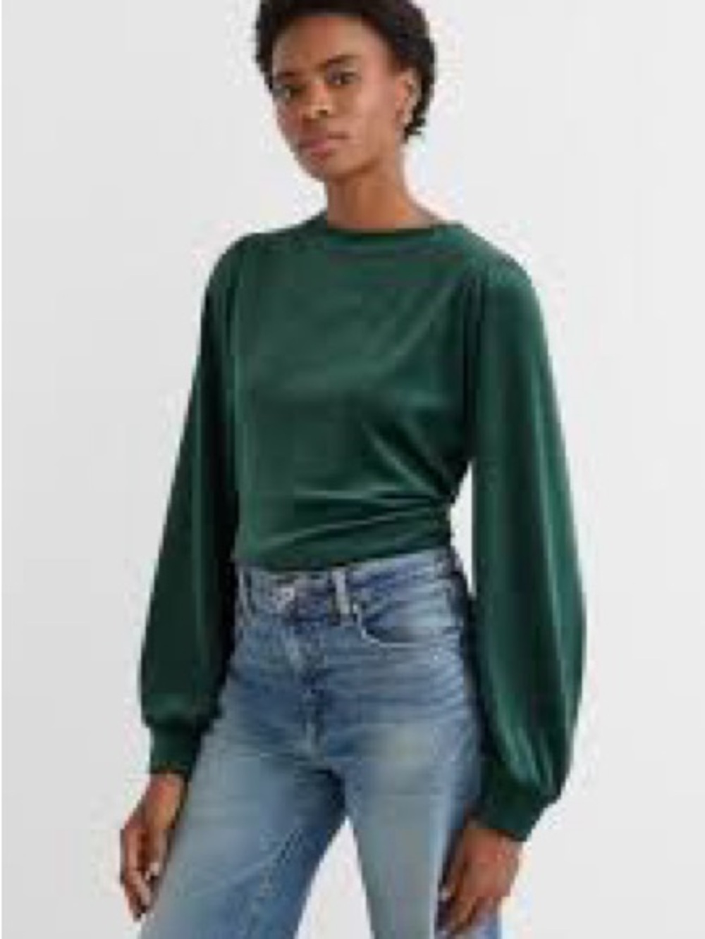 Loft forest green velour billowy sleeve long sleeve top